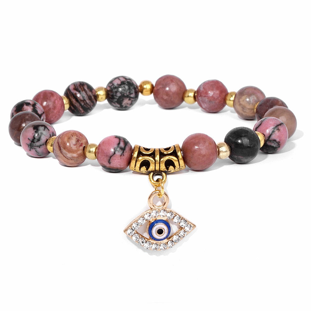 Natural Gemstone Evil Eye Beaded Bracelet