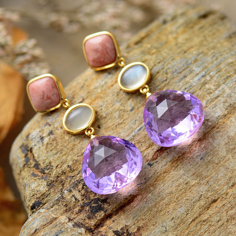 Natural Lavender Amethyst & Rhodonite Earrings