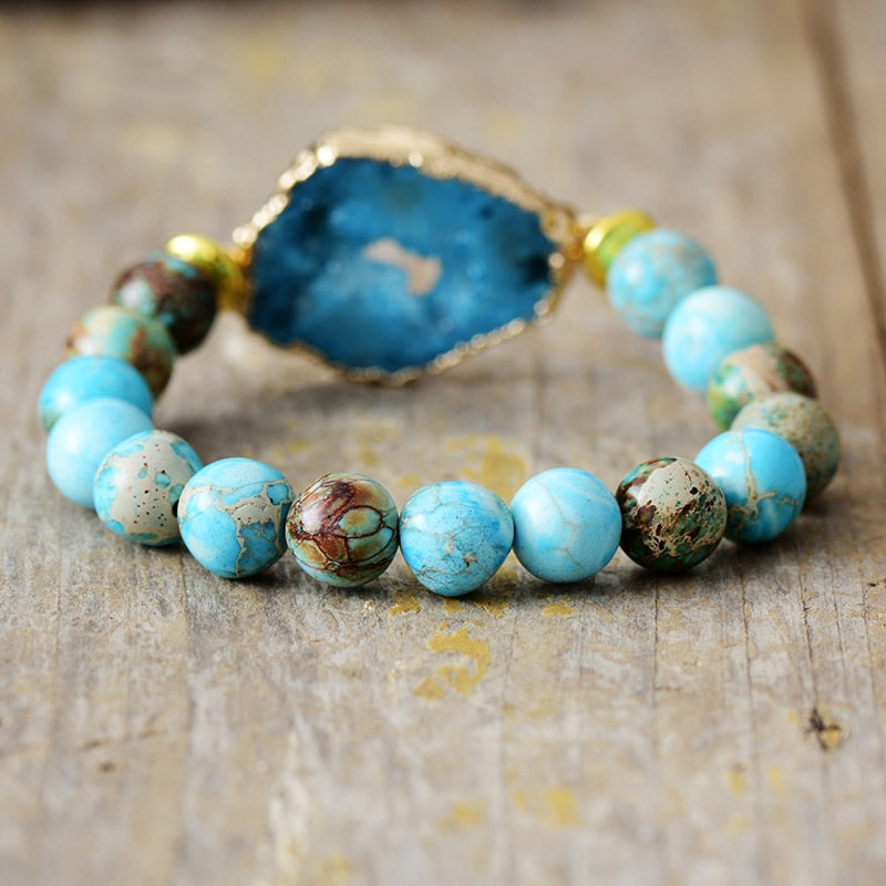 Natural Jasper & Onyx Druzy Bracelet