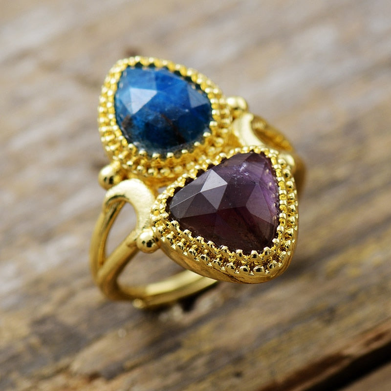 Natural Apatite & Amethyst Gold-Plated Ring