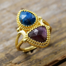Load image into Gallery viewer, Natural Apatite &amp; Amethyst Gold-Plated Ring
