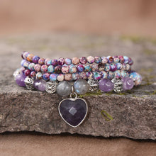 Load image into Gallery viewer, Natural Jasper, Labradorite &amp; Amethyst Heart Pendant Beaded Necklace / Bracelet
