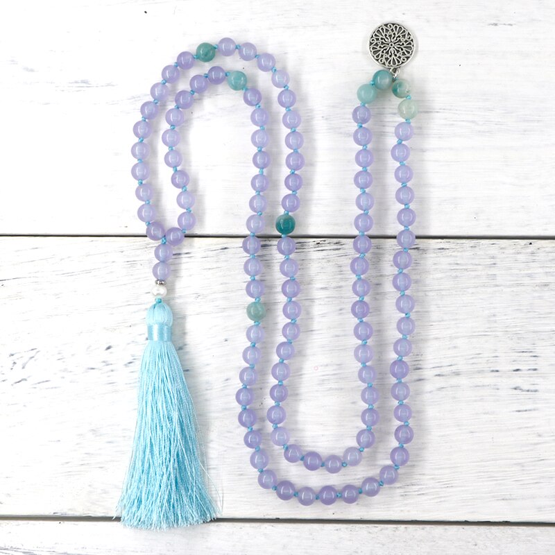 Natural Purple Jade, Amazonite & Aventurine 108 Mala Beads Necklace