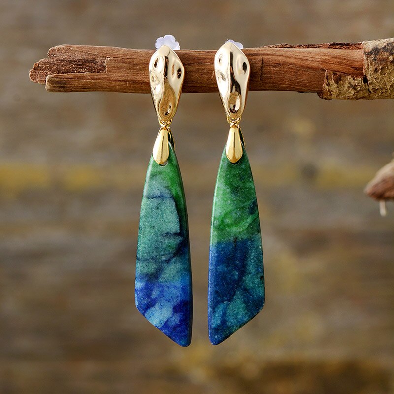 Natural Jade Gold Plated Long Earrings