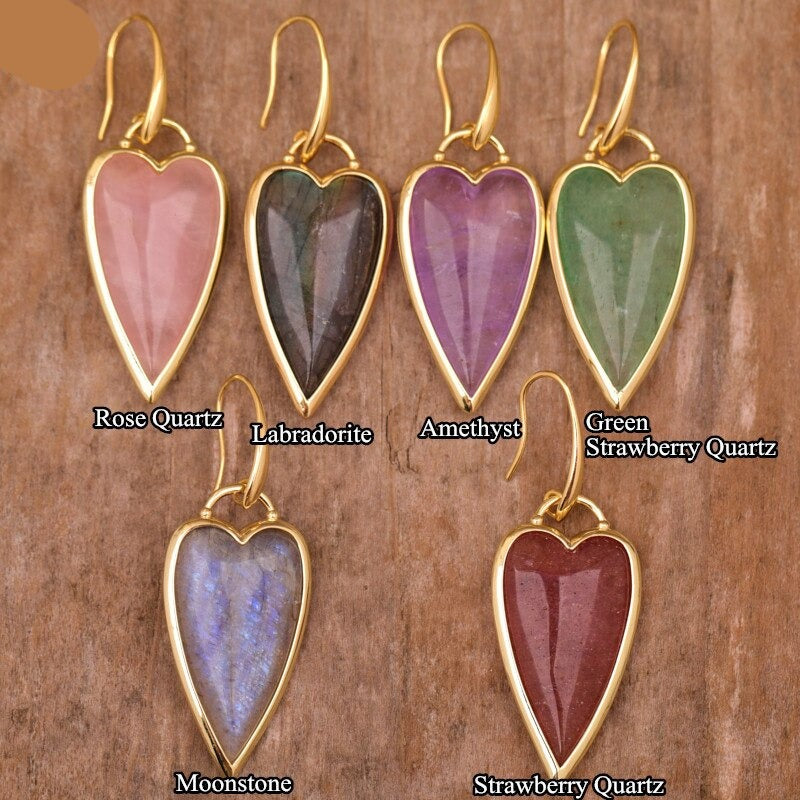 Natural Heart-shaped Strawberry Quartz Earrings