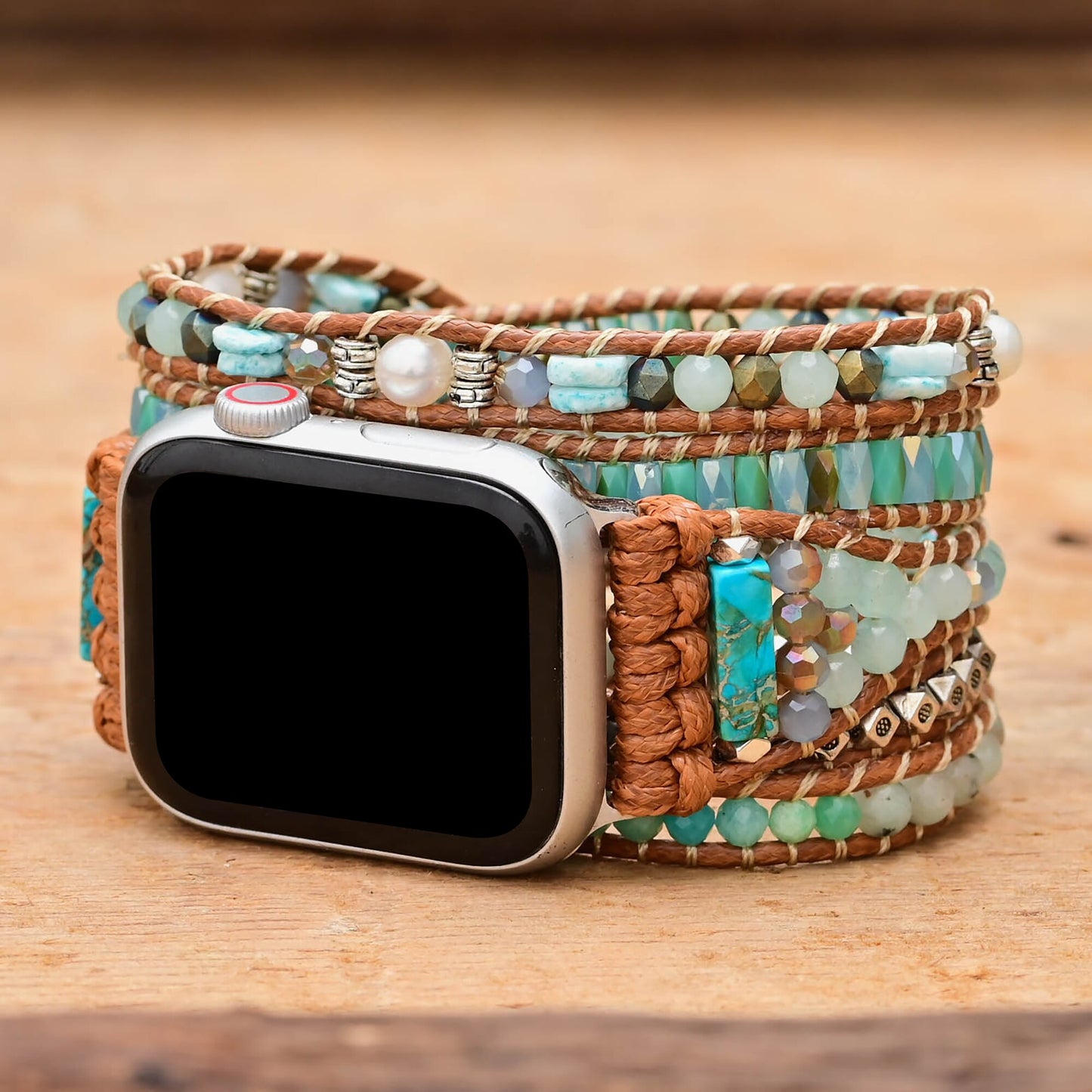 Natural Amazonite, Jasper, Pyrite & Pearls Apple Watch Band