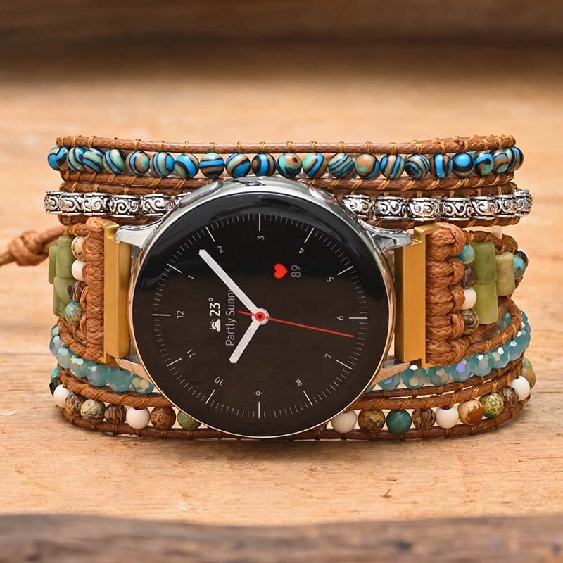 Natural Mixed Jasper Stones & Blue Malachite Samsung Watch Band