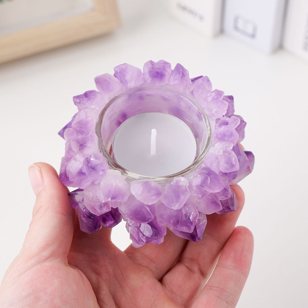 Natural Amethyst Flower Cluster Candle Holder