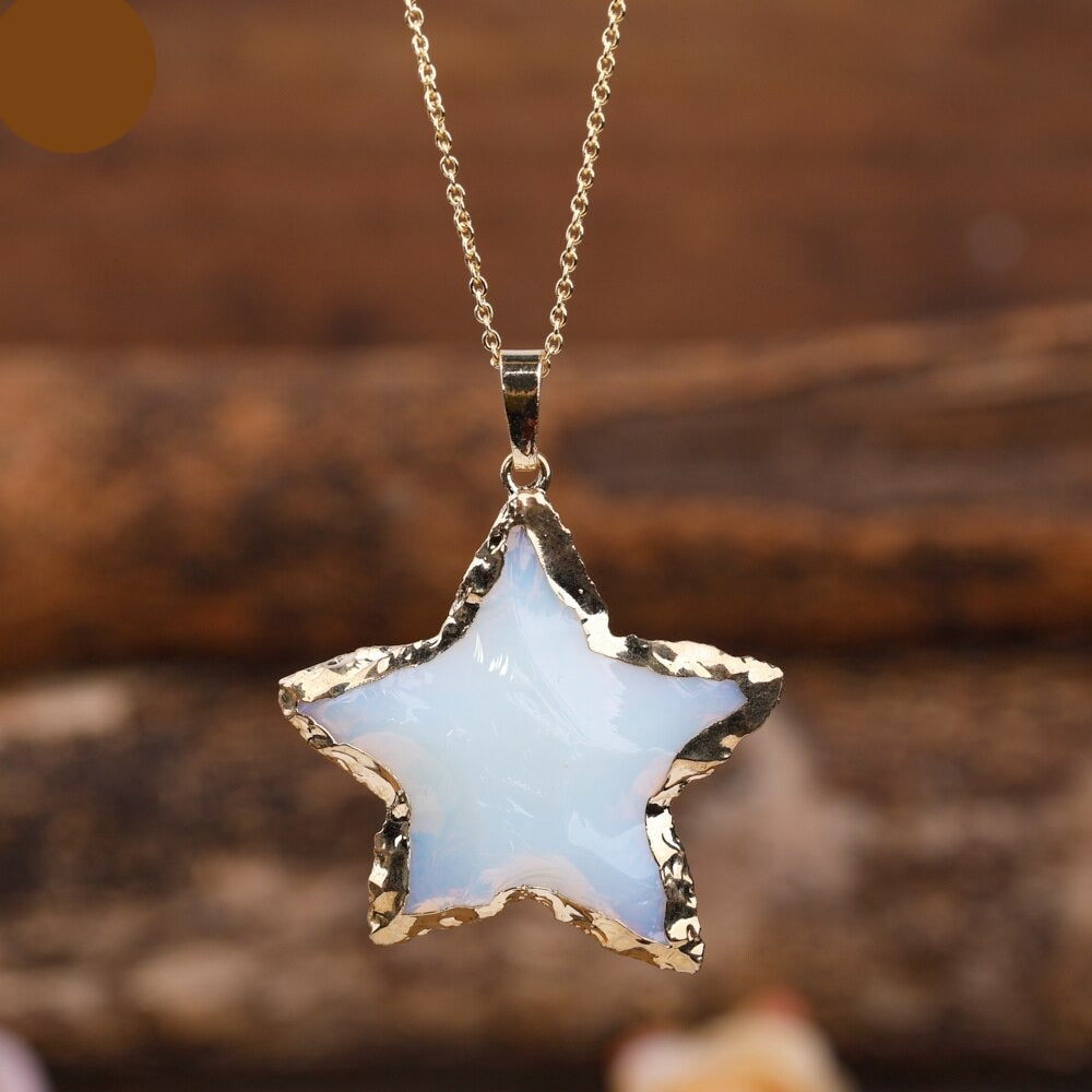 Natural Aura Crystal Star Necklace