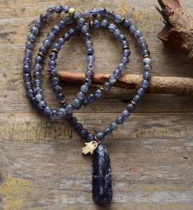 Natural Iolite 108 Mala Beads Necklace