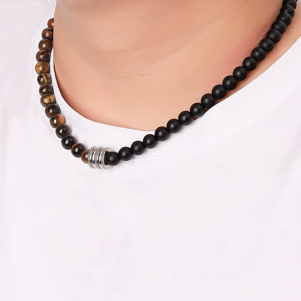 Natural Tiger Eye & Black Onyx Choker Necklace