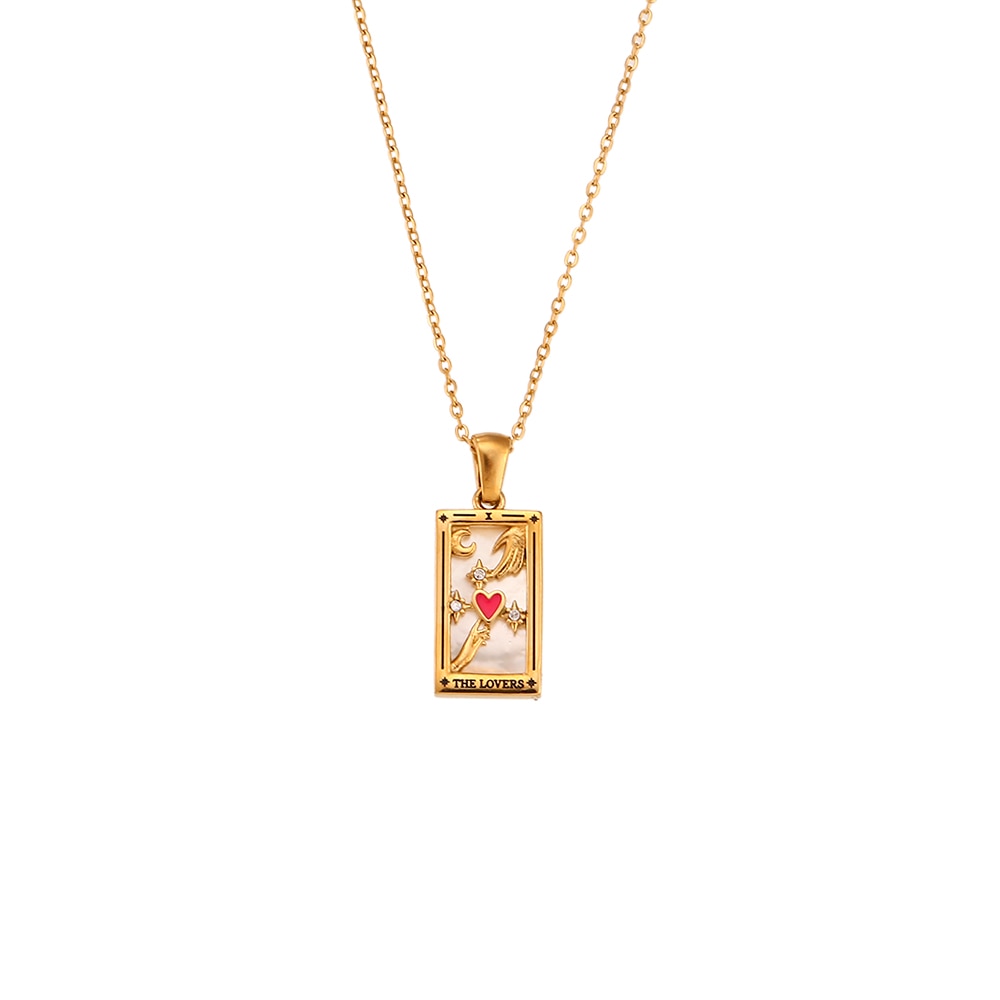 The Lovers - Tarot card Dainty 18k Necklace with Enamel