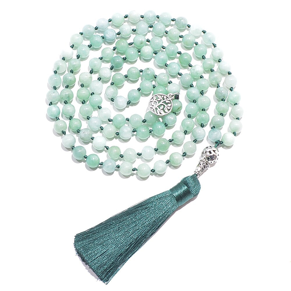 Natural Green Jade 108 Beads Mala Necklace