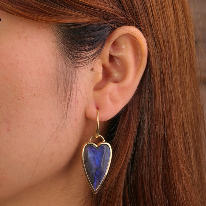 Natural Heart-shaped Flash Labradorite Earrings