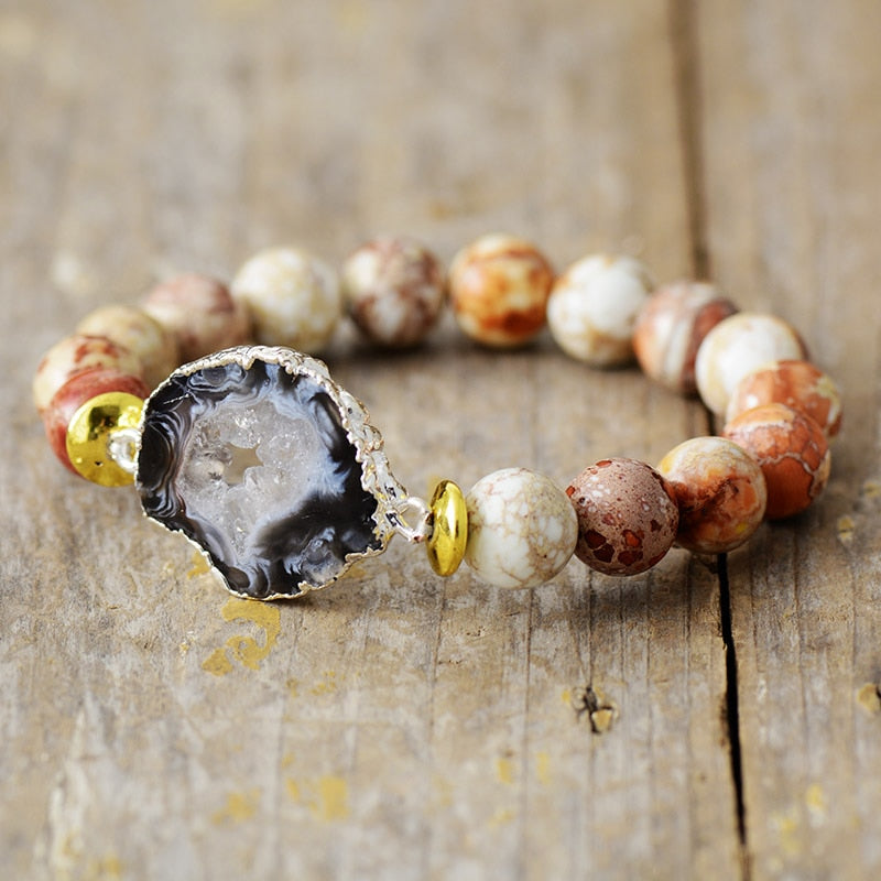 Natural Jasper & Onyx Druzy Bracelet