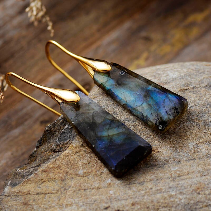 Natural Flash Labradorite Geometrical Earrings