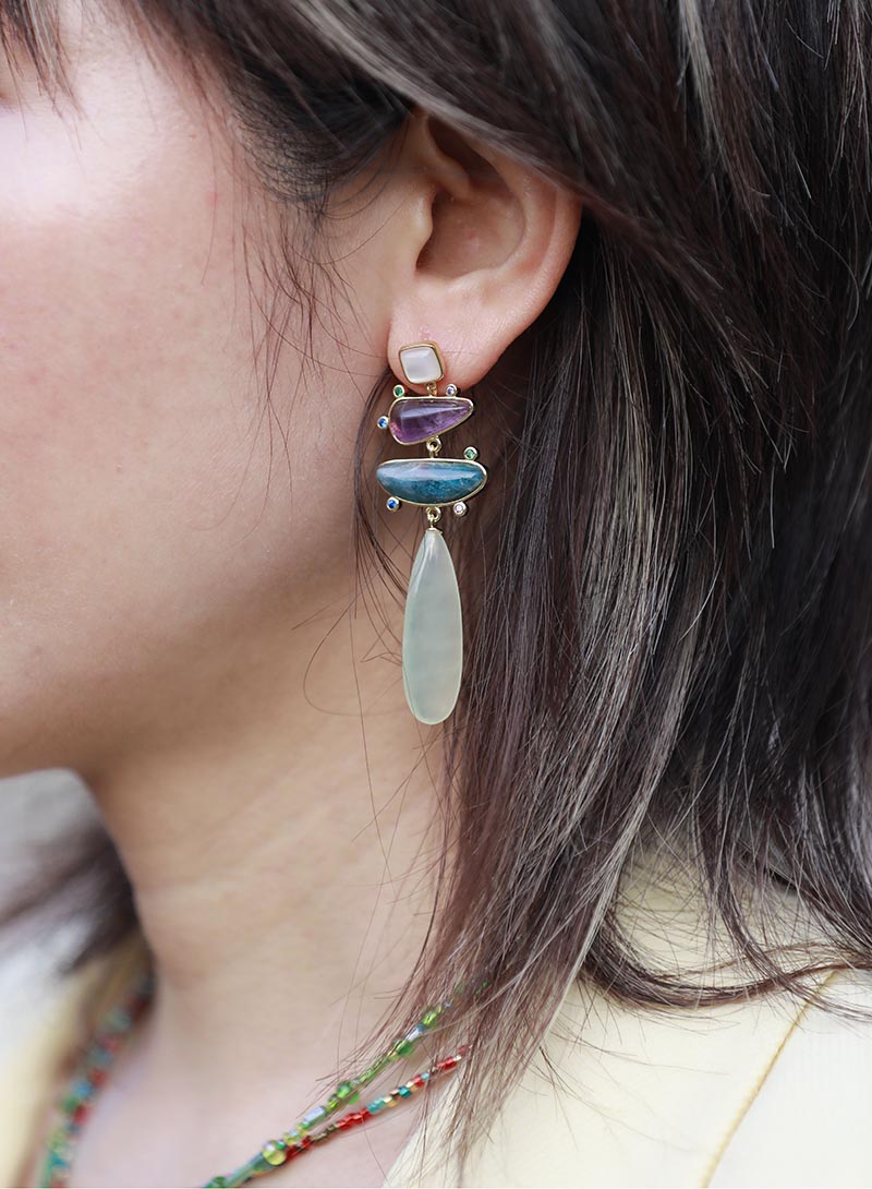 Natural Amethysts, Apatite & Jade Earrings