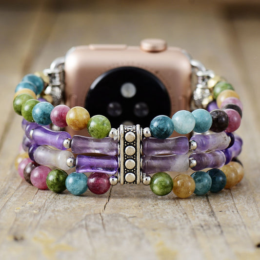 Natural Indian Agate & Amethyst Smartwatch Band