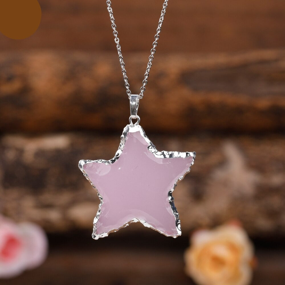 Natural Aura Crystal Star Necklace