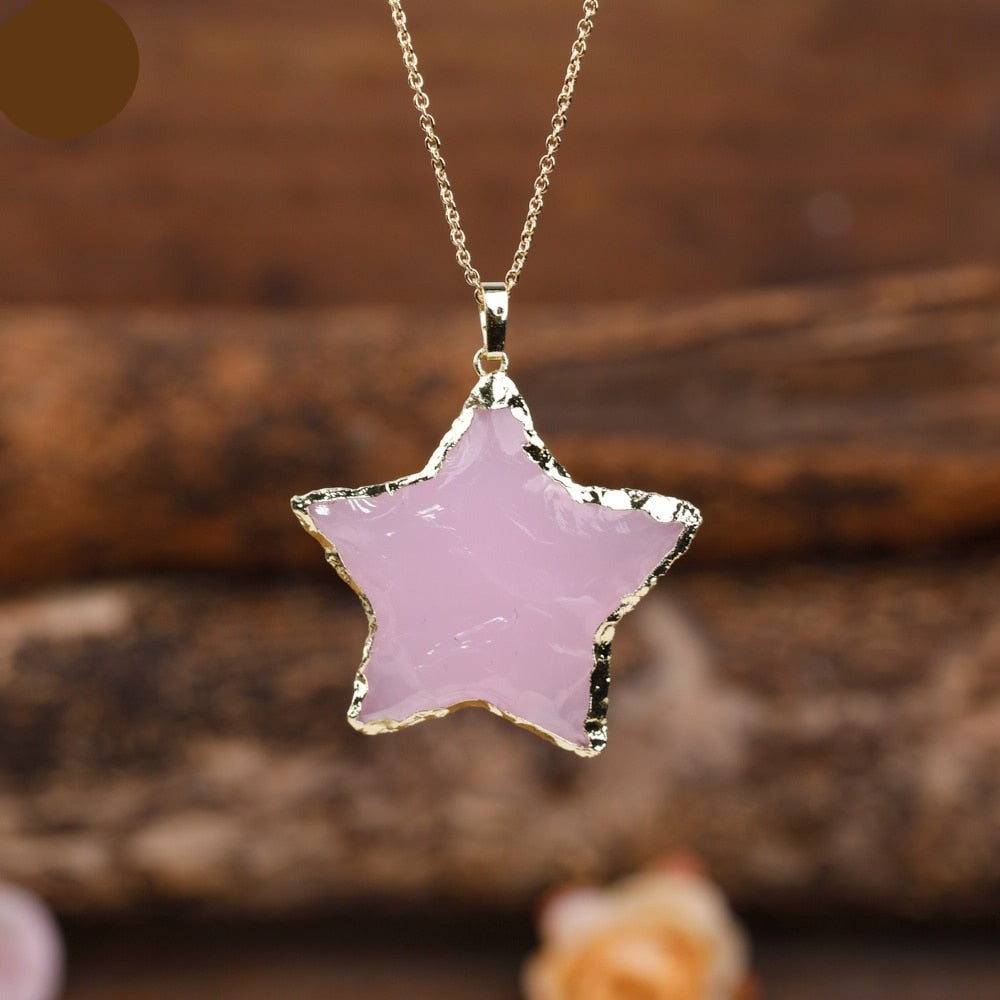 Natural Aura Crystal Star Necklace