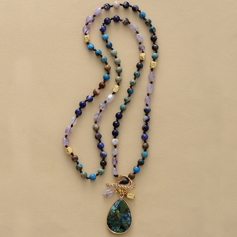 Natural Jasper & Amethyst Lariat Necklace