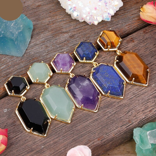 Natural Gemstones Geometrical Earrings