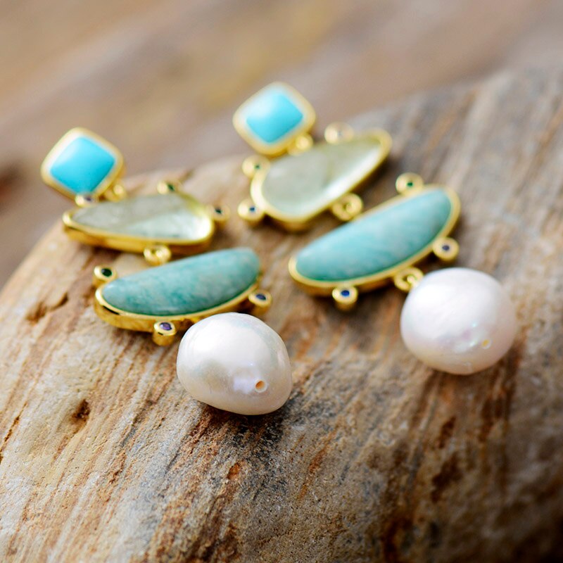 Natural Amazonite & Freshwater Pearls Earrings