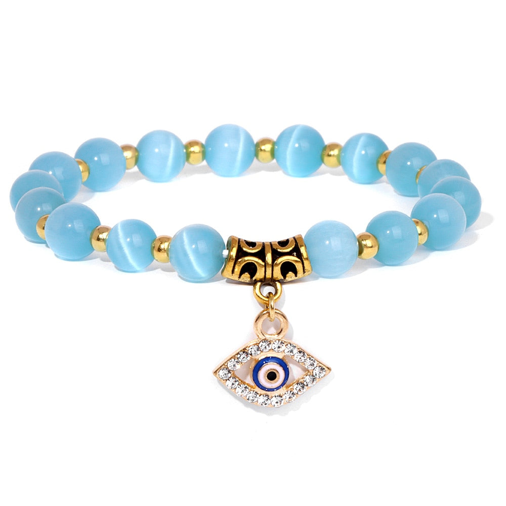 Natural Gemstone Evil Eye Beaded Bracelet