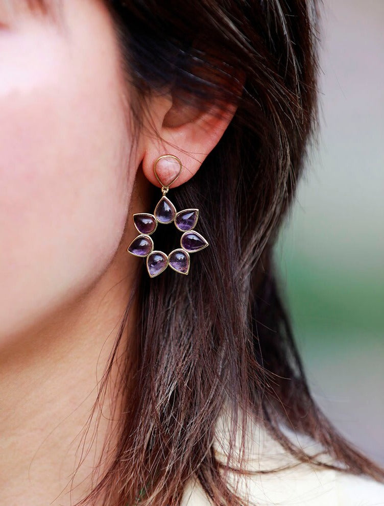 Natural Amethyst Flower Earrings