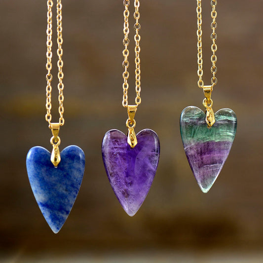 Natural Aventurine / Amethyst / Fluorite Heart Necklace