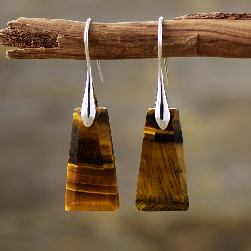 Natural Tiger Eye Pyramid Earrings