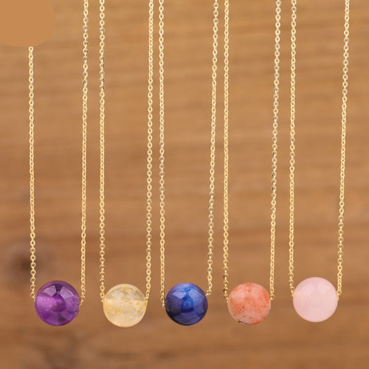 Natural Gemstone Sphere Pendant Minimalist Necklace