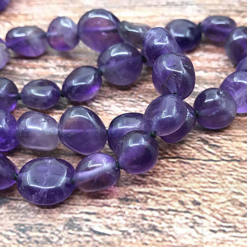 Natural Amethyst Mala Necklace & Clear Quartz Double Point Pendant