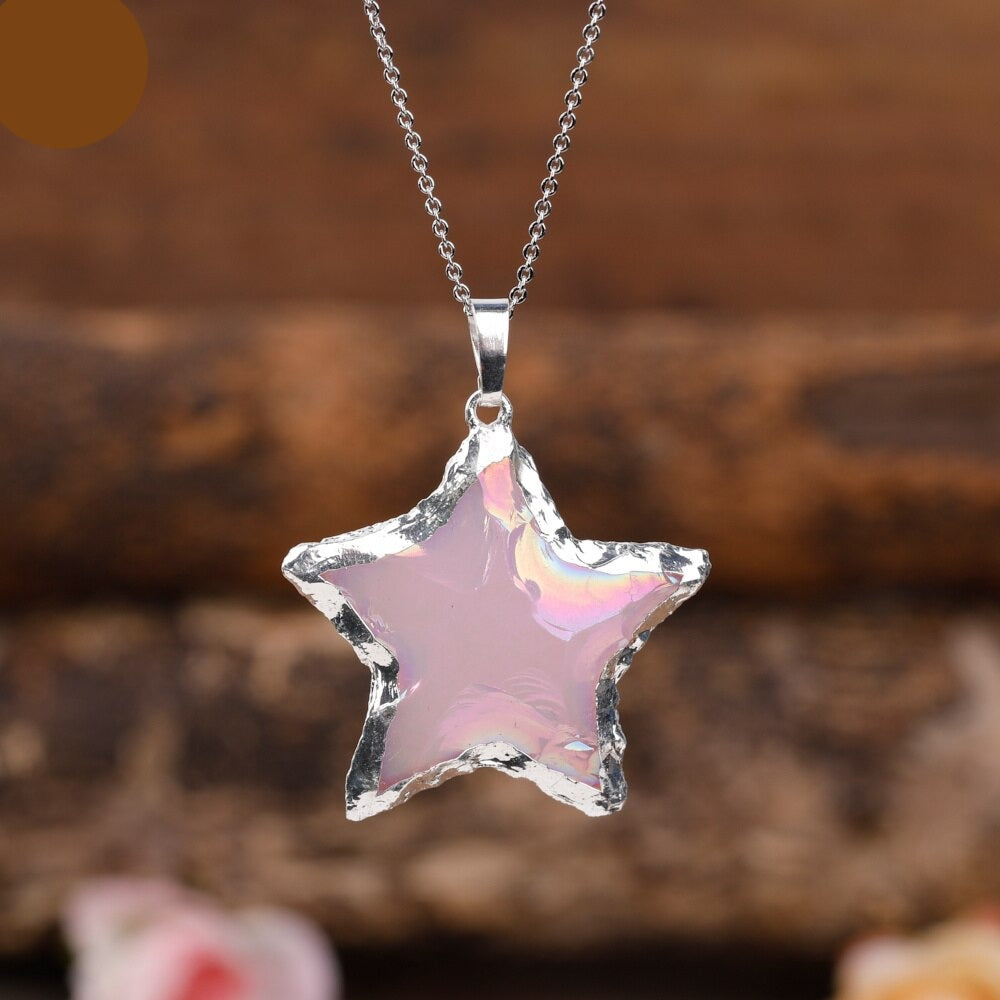 Natural Aura Crystal Star Necklace