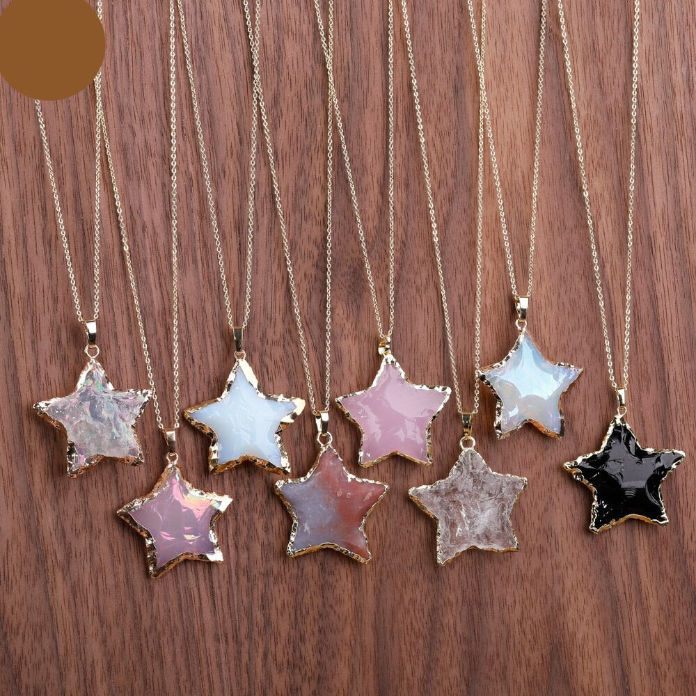 Natural Aura Crystal Star Necklace