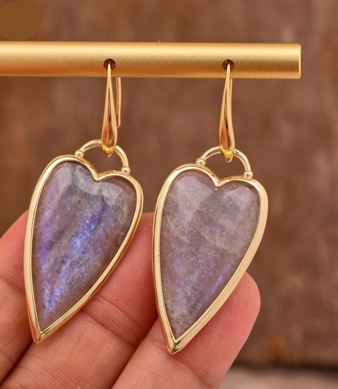 Natural Heart-shaped Moonstone Earrings