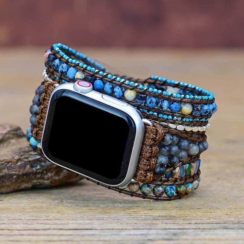 Natural Labradorite & Blue Jasper Wrap Apple Watch Band