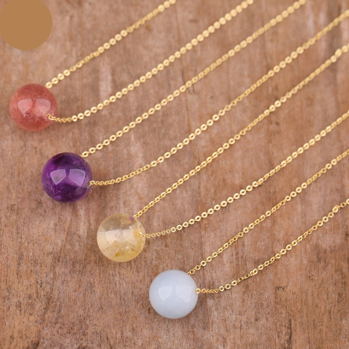 Natural Gemstone Sphere Pendant Minimalist Necklace