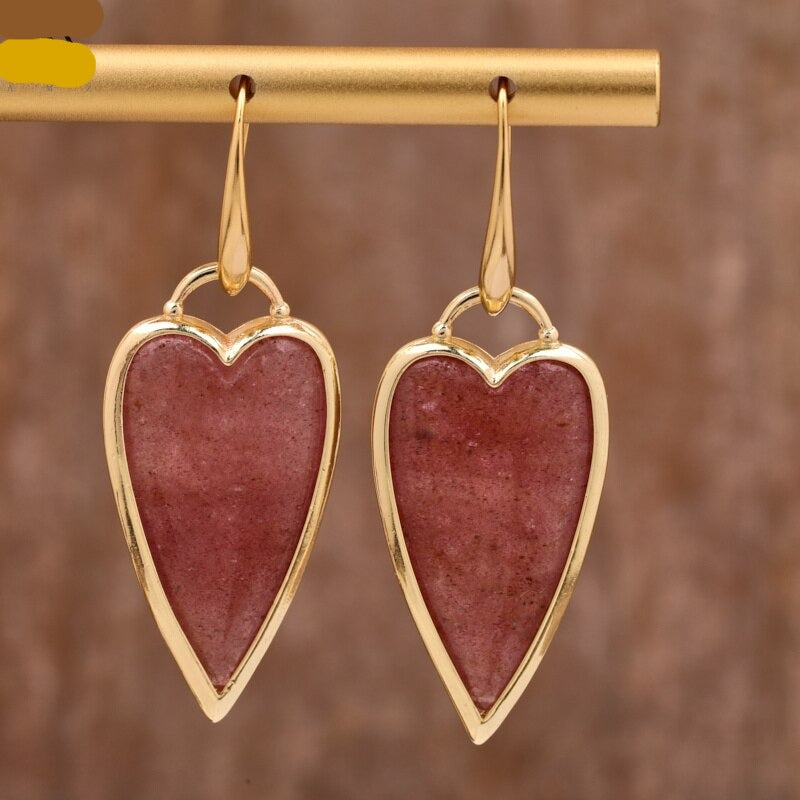 Natural Heart-shaped Strawberry Quartz Earrings