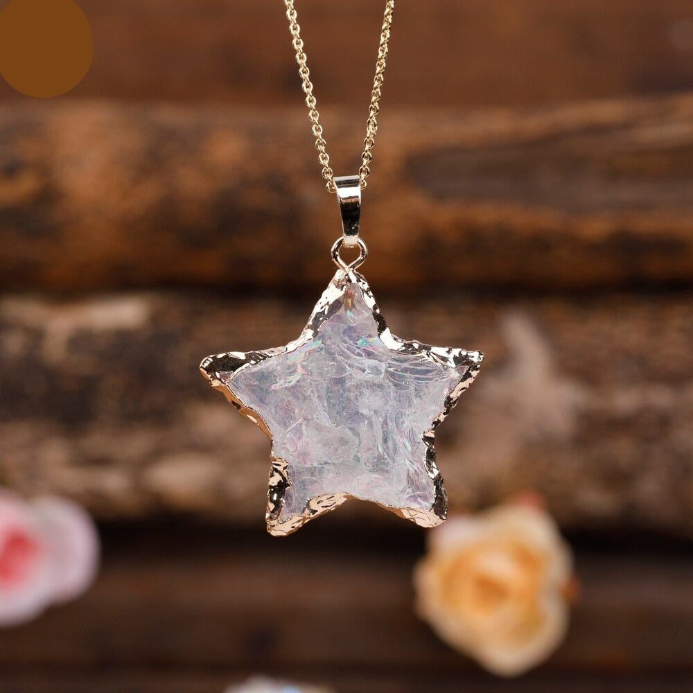 Natural Aura Crystal Star Necklace