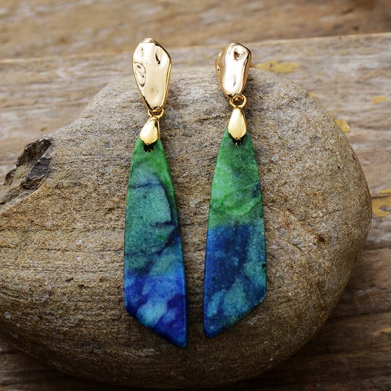 Natural Jade Gold Plated Long Earrings