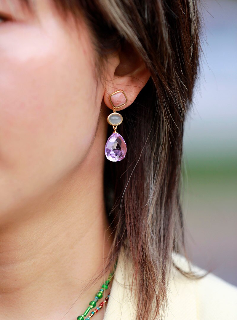 Natural Lavender Amethyst & Rhodonite Earrings