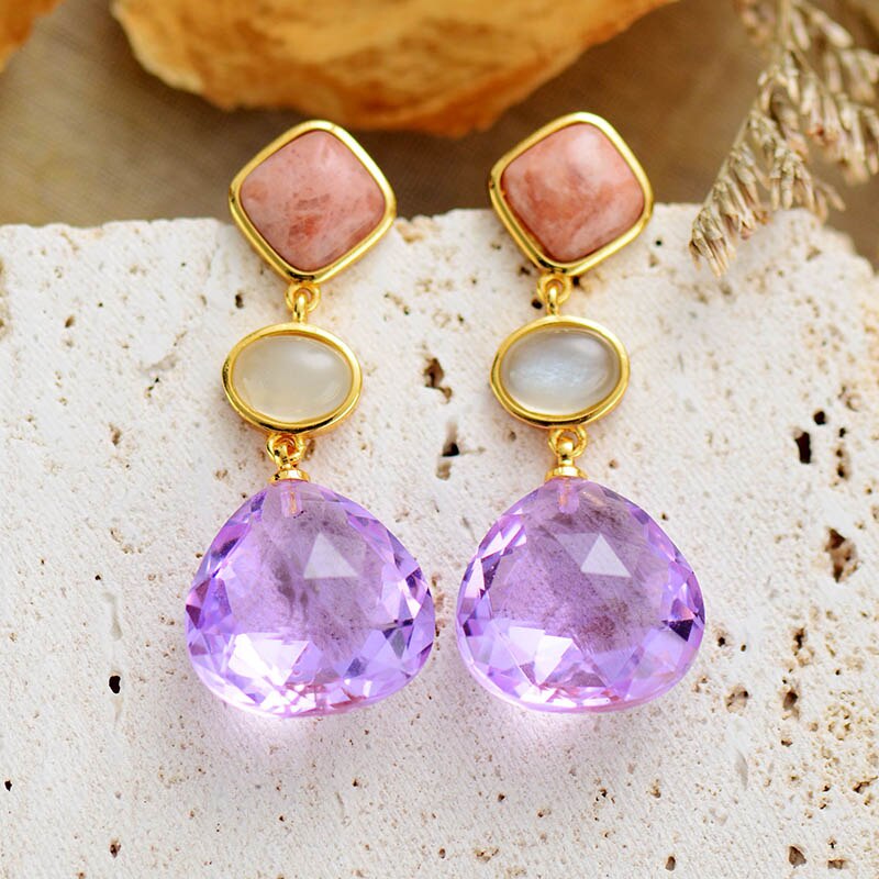 Natural Lavender Amethyst & Rhodonite Earrings