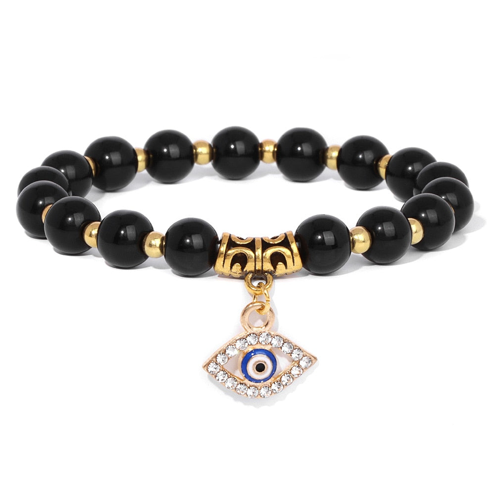 Natural Gemstone Evil Eye Beaded Bracelet