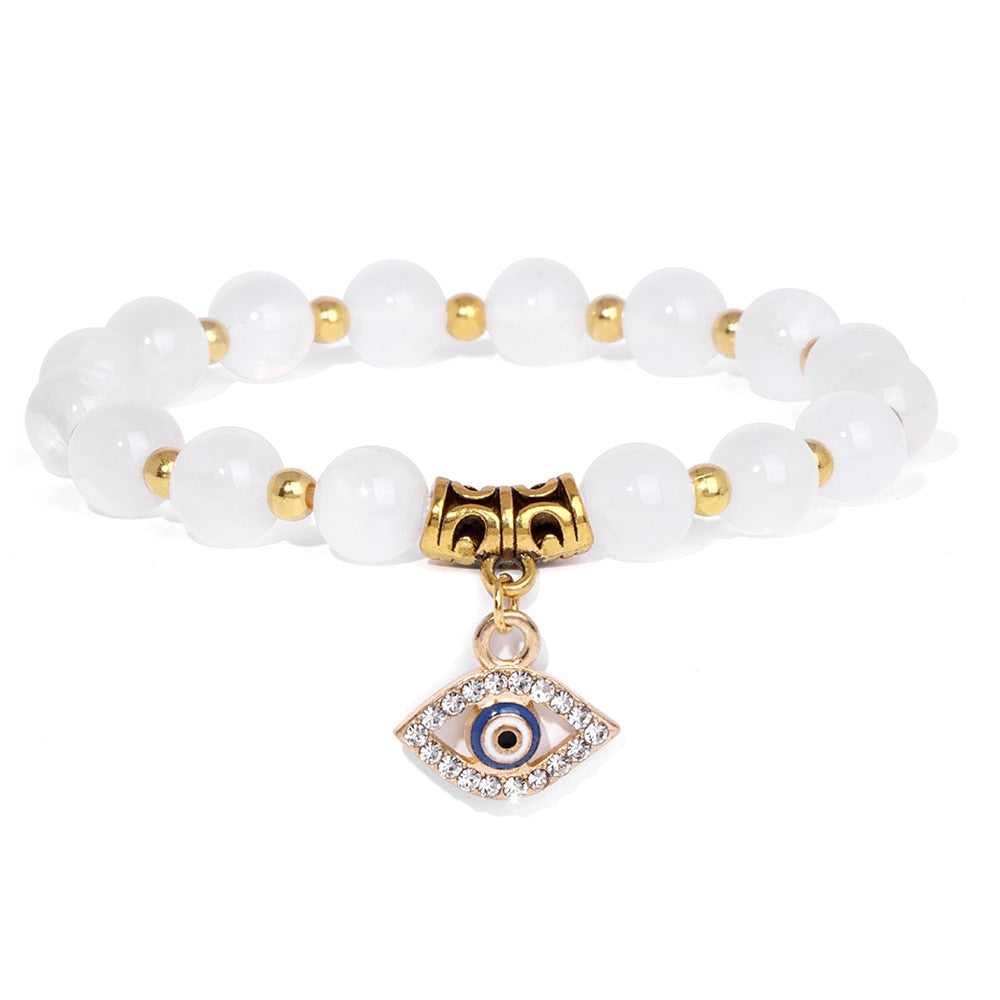 Natural Gemstone Evil Eye Beaded Bracelet