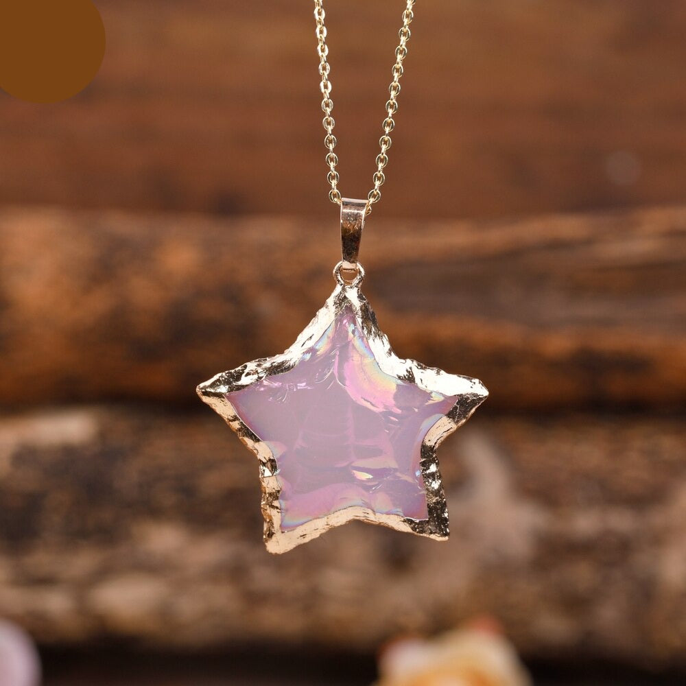 Natural Aura Crystal Star Necklace