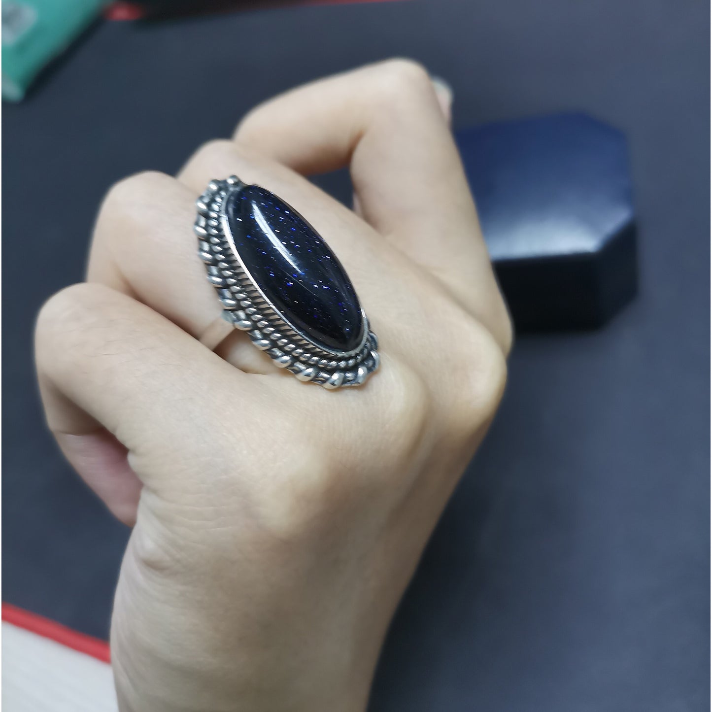 Sterling Silver & Blue Sandstone Ring