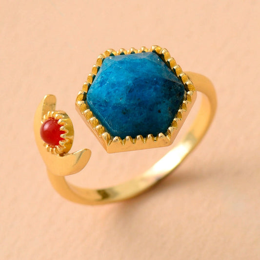 Natural Gemstone Moon & Hexagon Ring