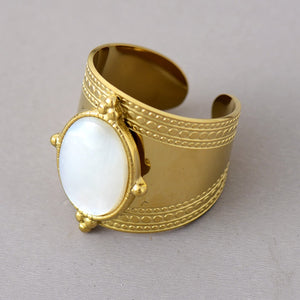 Natural Shell Stone Gold Plated Ring