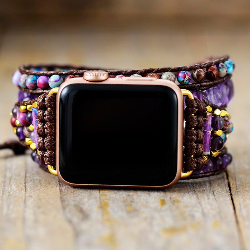 Natural Amethyst & Purple Jasper Apple Watch Band